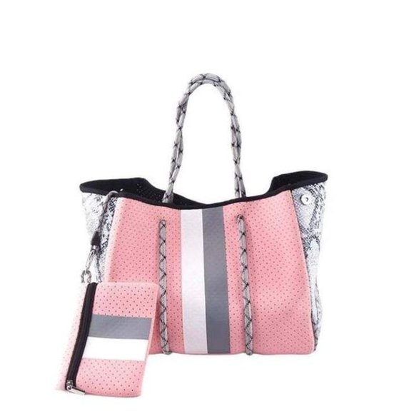 Pink & Snakeskin Print Neoprene Tote Bag - Picture 1 of 7